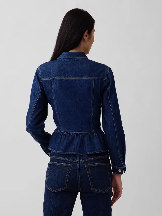 Denim Dar Kesim Peplum Üst