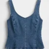 Denim Dar Kesim Peplum Üst