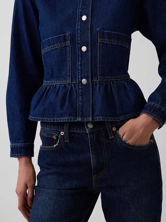 Denim Dar Kesim Peplum Üst