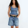 Denim Dar Kesim Peplum Üst
