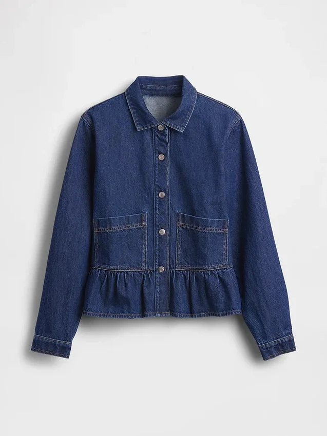 Denim Dar Kesim Peplum Üst