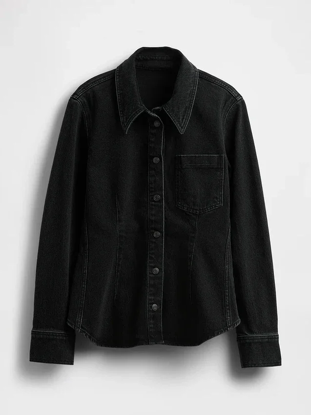 Denim Daraltmalı Dikişli Gömlek