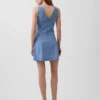 Denim Dikişli Önden Fermuarlı Mini Elbise
