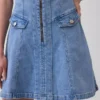 Denim Dikişli Önden Fermuarlı Mini Elbise