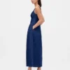 Denim Düşük Bel Korsajlı Midi Elbise