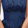 Denim Düşük Bel Korsajlı Midi Elbise