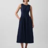 Denim Düşük Bel Midi Elbise
