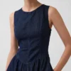 Denim Düşük Bel Midi Elbise