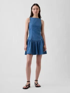 Denim Düşük Bel Mini Elbise