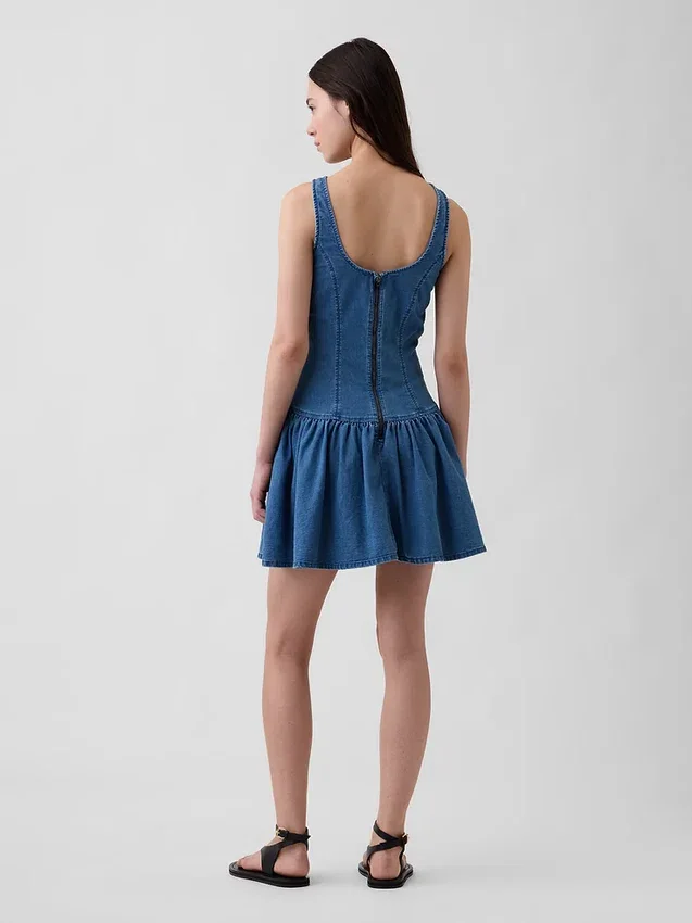 Denim Düşük Bel Mini Elbise