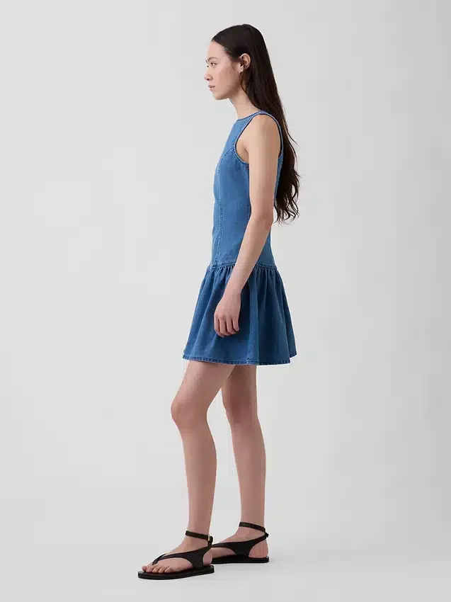 Denim Düşük Bel Mini Elbise