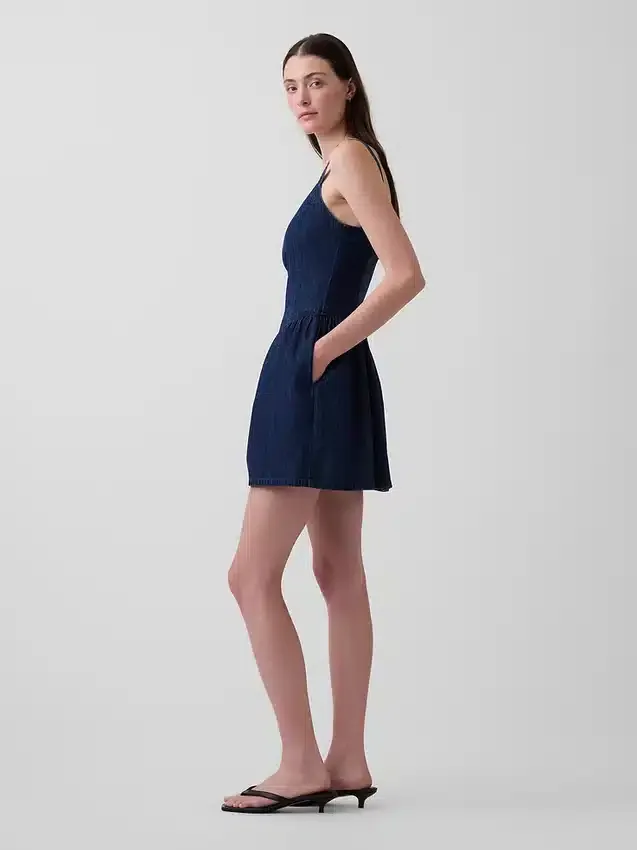 Denim Düşük Bel Mini Elbise