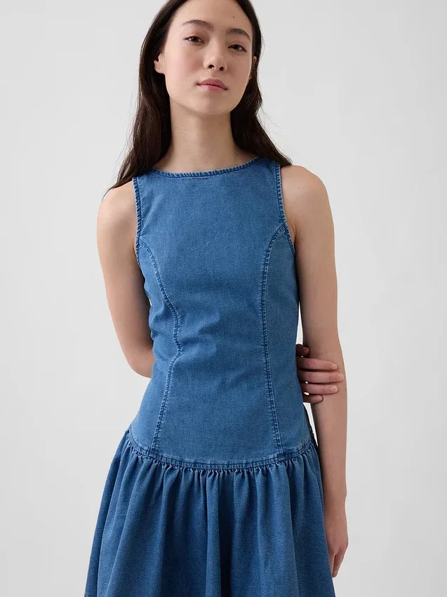 Denim Düşük Bel Mini Elbise