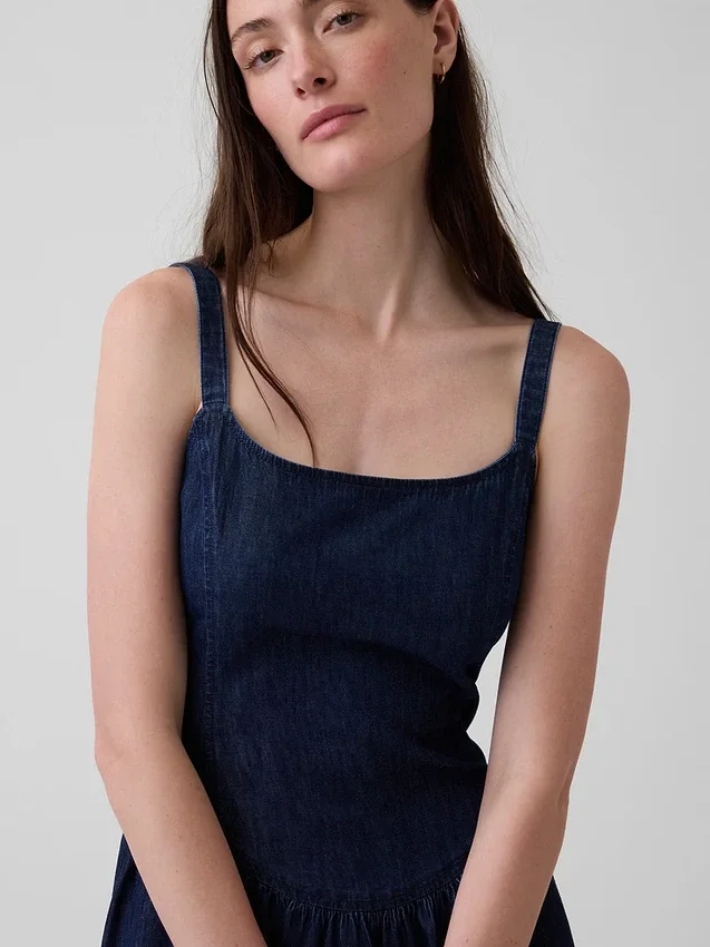 Denim Düşük Bel Mini Elbise