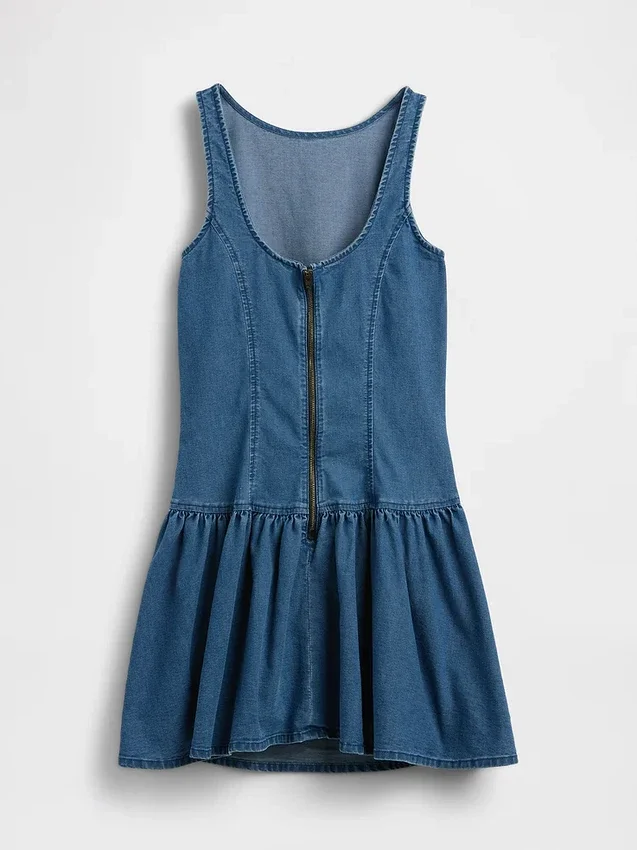 Denim Düşük Bel Mini Elbise
