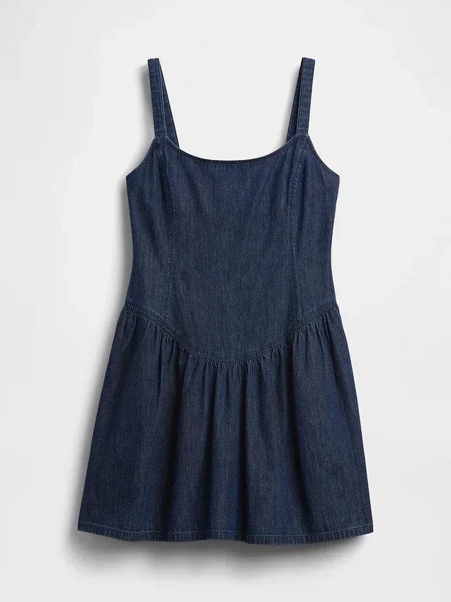 Denim Düşük Bel Mini Elbise
