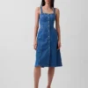Denim Düğmeli Midi Elbise