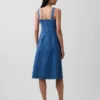 Denim Düğmeli Midi Elbise