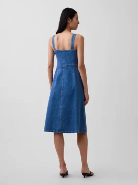 Denim Düğmeli Midi Elbise