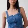 Denim Düğmeli Midi Elbise