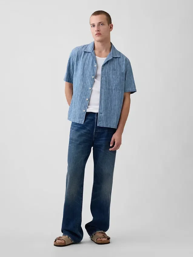 Denim Dobby Tatil Gömleği