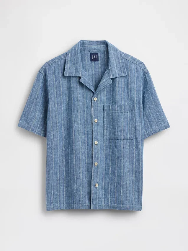 Denim Dobby Tatil Gömleği