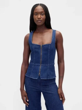 Denim Fermuarlı Yelek