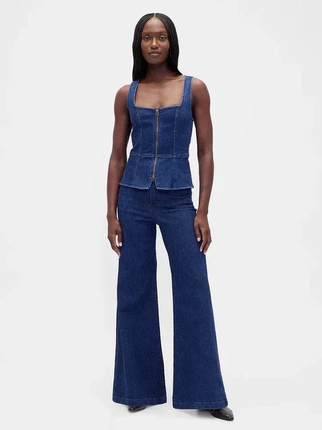 Denim Fermuarlı Yelek