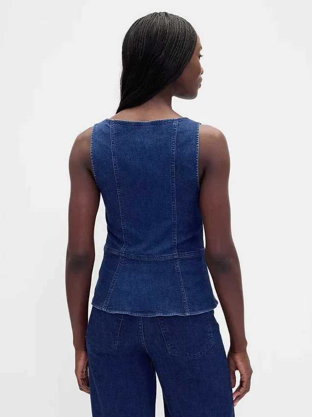 Denim Fermuarlı Yelek