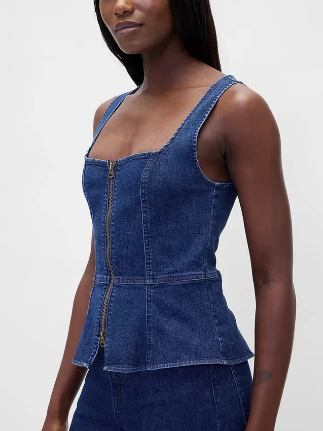 Denim Fermuarlı Yelek
