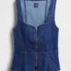 Denim Fermuarlı Yelek