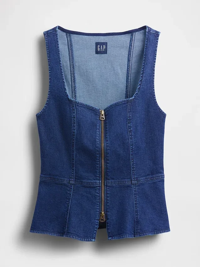Denim Fermuarlı Yelek