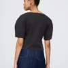 Denim Geniş Kollu Kısa Gömlek