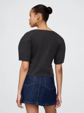 Denim Geniş Kollu Kısa Gömlek