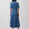 Denim Geniş Kollu Midi Gömlek Elbise