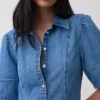 Denim Geniş Kollu Midi Gömlek Elbise