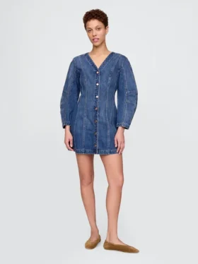 Denim Geniş Kollu Mini Elbise