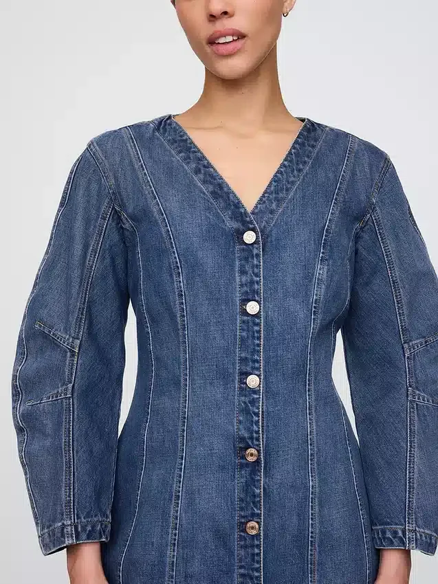 Denim Geniş Kollu Mini Elbise