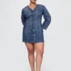 Denim Geniş Kollu Mini Elbise