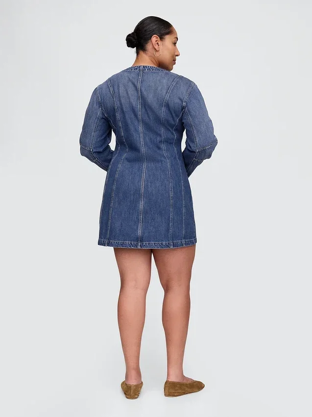 Denim Geniş Kollu Mini Elbise