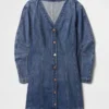 Denim Geniş Kollu Mini Elbise