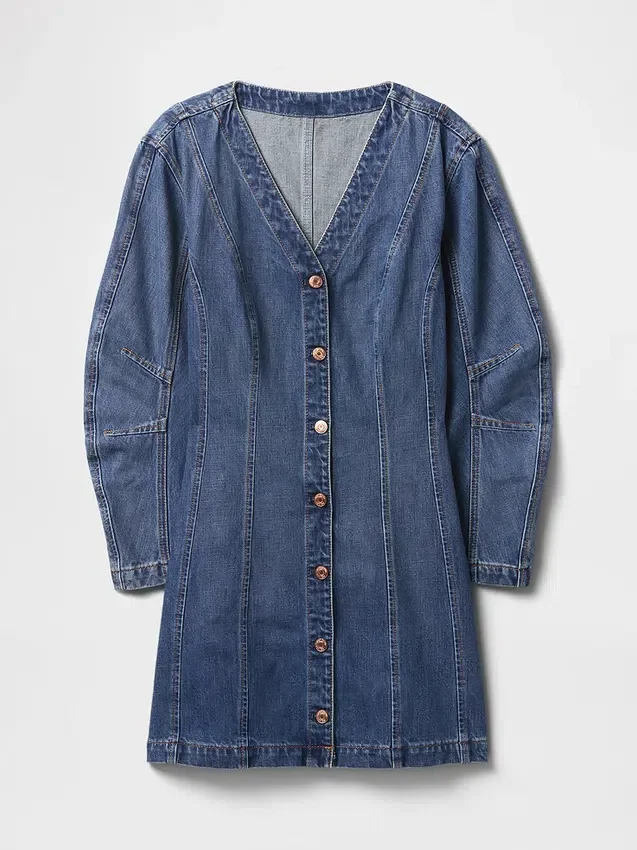 Denim Geniş Kollu Mini Elbise