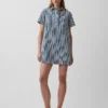 Denim Çizgili Popover Mini Elbise