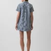 Denim Çizgili Popover Mini Elbise