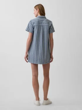 Denim Çizgili Popover Mini Elbise