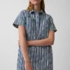 Denim Çizgili Popover Mini Elbise
