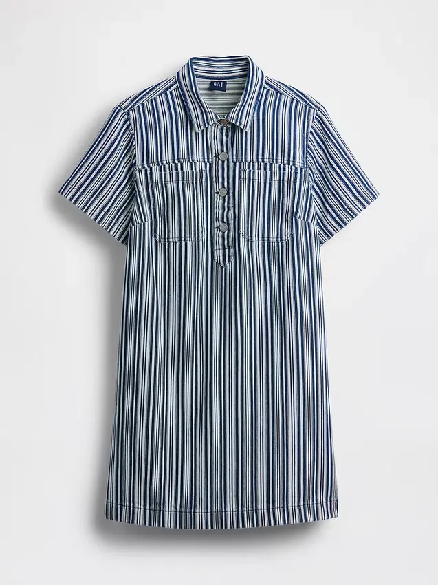 Denim Çizgili Popover Mini Elbise