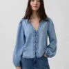 Denim Kabarık Kollu Üst Giyim