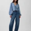 Denim Kabarık Kollu Üst Giyim