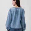 Denim Kabarık Kollu Üst Giyim